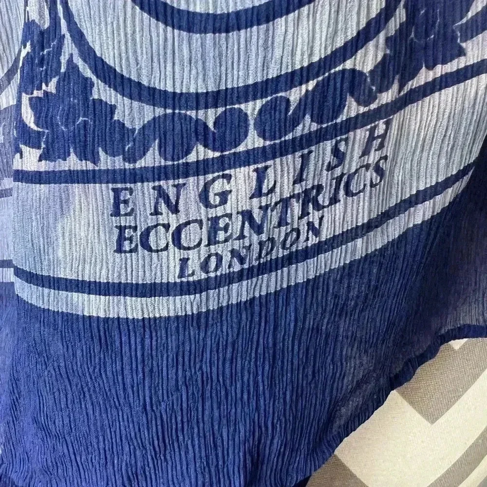 Vintage English Eccentrics London Chiffon Silk Blue Floral Scarf - Picture 2 of 5